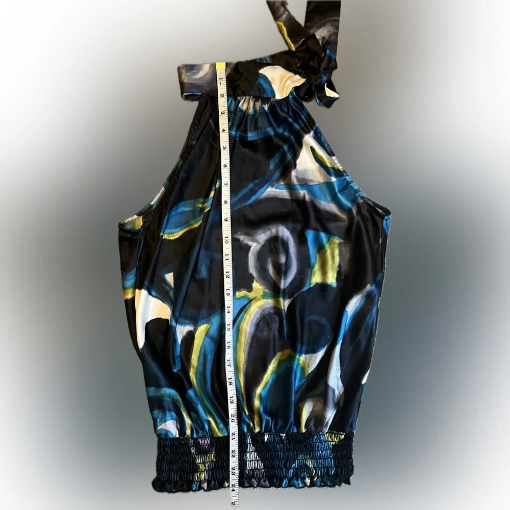 Heart Soul Abstract Black Scarf Tie Blouse size Small - Picture 10 of 11